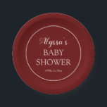 Assiettes En Carton Baby shower rose pâle de Bourgogne<br><div class="desc">Plaque de papier baby shower personnalisée bordeaux et rose roux. Cette plaque en papier est conçue pour correspondre à notre collection de Baby showers floraux de Bourgogne et de Rose-Bleu. Le texte est une police calligraphie/script mignonne et comprend le nom et la date de la mère du baby shower. Contactez-nous...</div>