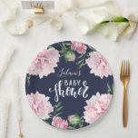 Assiettes En Carton Baby shower rose Peony Floral Navy bleu<br><div class="desc">Profitez de votre thème de fête baby shower avec l'ajout de plaques assorties avec des fleurs de pivoines roses et un arrière - plan de marine.</div>