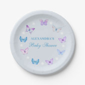 Assiettes En Carton Baby shower rose pourpre bleu papillon bleu (Devant)