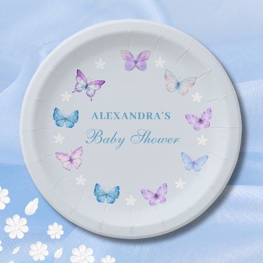 Assiettes En Carton Baby shower rose pourpre bleu papillon bleu