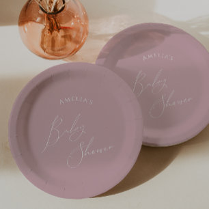 Assiettes En Carton Baby shower Rose Whimsical Dusty