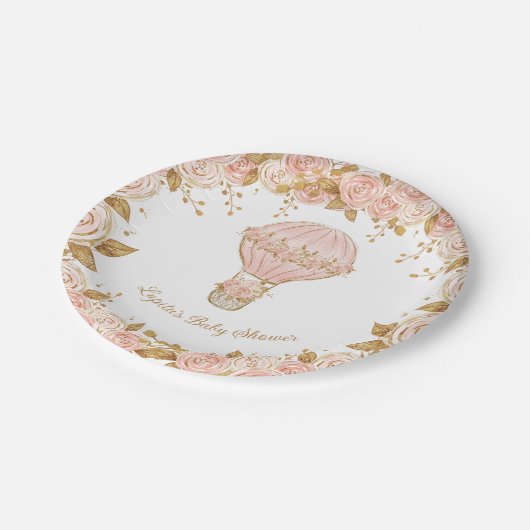 Assiettes En Carton Baby shower Rose Whimsical Hot Air (Angle)