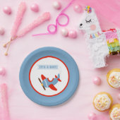 Assiettes En Carton Baby shower rouge de garçon bleu d'avion (Fête)