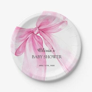 Assiettes En Carton Baby-Shower Ruban Nœud Rose