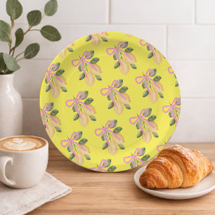 Assiettes En Carton Baby Shower Ruban Rose Citron Jaune