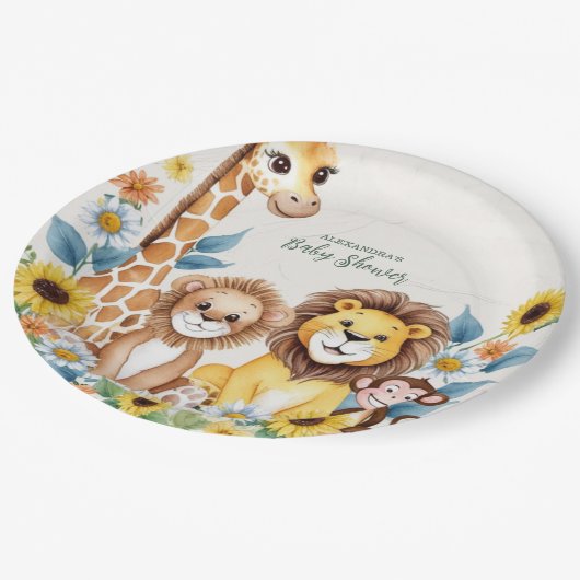 Assiettes En Carton Baby shower Rustic Jungle Safari Animaux (Angle)