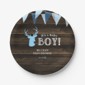 Assiettes En Carton Baby shower rustique Bois Bleu Cerf (Devant)
