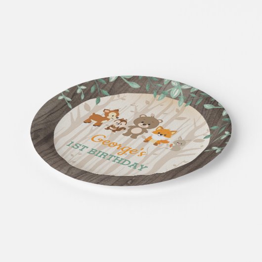 Assiettes En Carton Baby shower rustique d'animal de forêt (Angle)