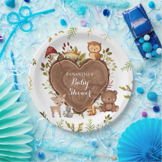 Assiettes En Carton baby shower rustique d'animaux de bois (Fête)