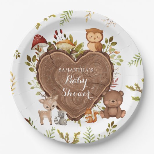 Assiettes En Carton baby shower rustique d'animaux de bois (Devant)
