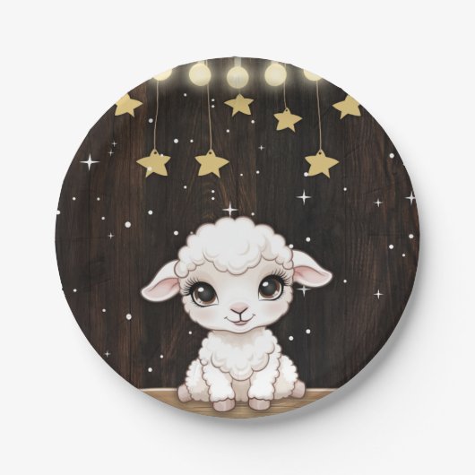 Assiettes En Carton Baby shower rustique de petit agneau blanc (Devant)