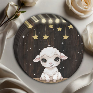 Assiettes En Carton Baby shower rustique de petit agneau blanc