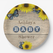 Assiettes En Carton Baby shower Rustique des papillons tournesol (Devant)