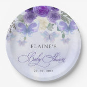 Assiettes En Carton Baby shower Rustique Floral Purple Lilac Butterfli (Devant)