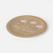 Assiettes En Carton Baby shower rustique kraft scintillant rose (Angle)