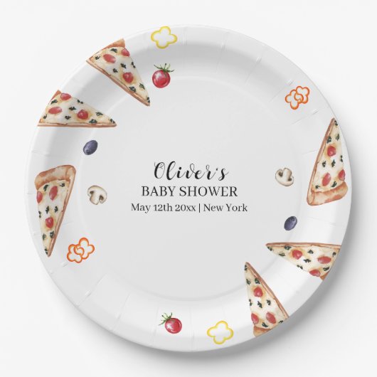 Assiettes En Carton Baby shower Rustique moderne Italien Slice Pizza (Devant)
