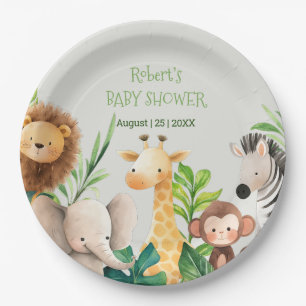 Assiettes En Carton Baby shower Safari animal watercolor