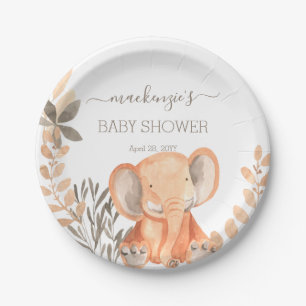 Assiettes En Carton Baby shower Safari Elephant Aquarelle