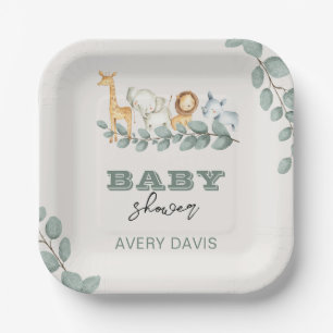 Assiettes En Carton Baby shower Safari vert 7" Carré Plaques papier