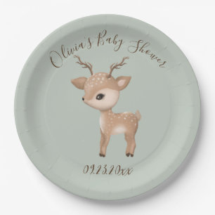 Assiettes En Carton Baby shower Sage Green Deer