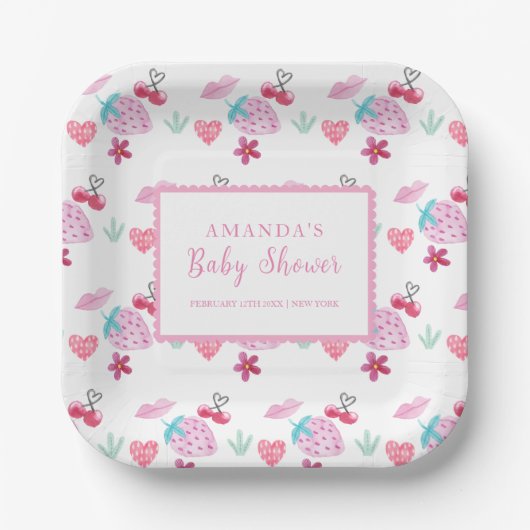 Assiettes En Carton Baby shower Saint-Valentin rose Berry Sweet (Recto)