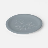 Assiettes En Carton Baby shower script moderne bleu poussiéreux élégan (Angle)