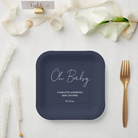 Assiettes En Carton Baby shower script moderne marine bleu élégant (Mariage)
