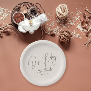 Assiettes En Carton Baby shower script moderne noir et blanc élégant