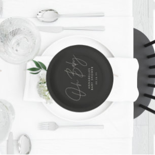 Assiettes En Carton Baby shower script moderne noir et blanc élégant