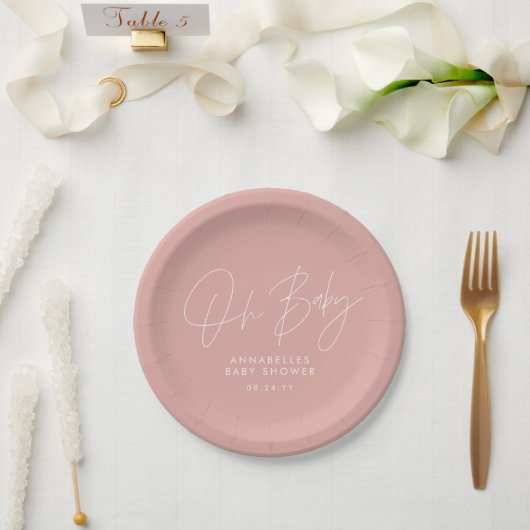 Assiettes En Carton Baby shower script moderne rose rose girly élégant (Mariage)