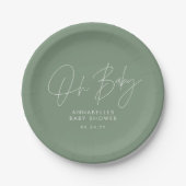 Assiettes En Carton Baby shower script moderne sauge vert élégant (Devant)