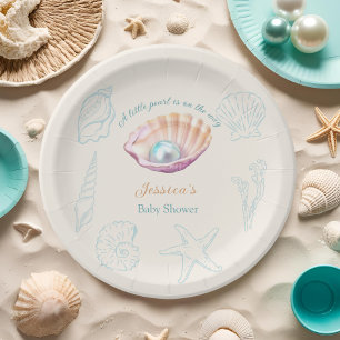 Assiettes En Carton Baby shower Seashell Beach Little Pearl