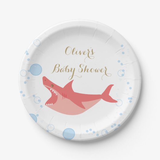Assiettes En Carton Baby shower Shark Summer Red und Blue Bubbles (Devant)