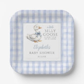 Assiettes En Carton Baby shower Silencieux En vichy bleu petit oie (Recto)