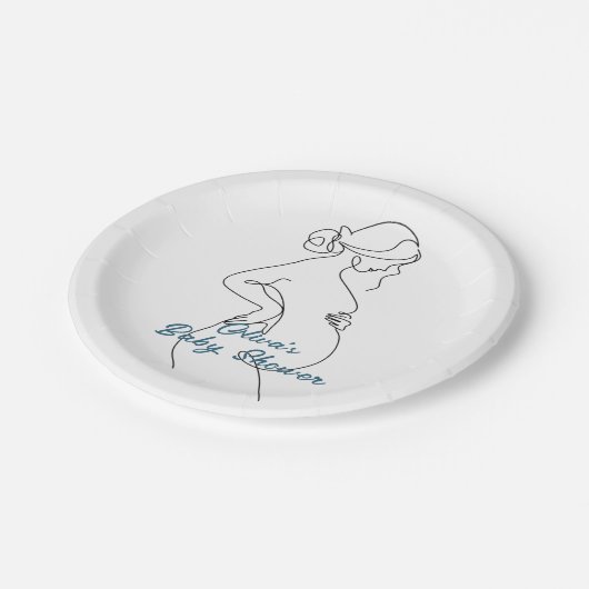 Assiettes En Carton Baby shower Silhouette de grossesse d'art linéaire (Angle)