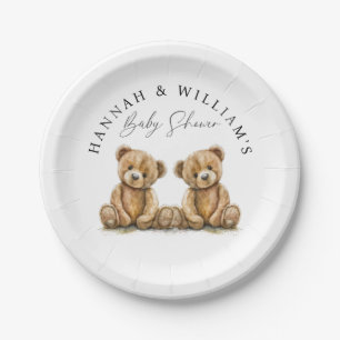 Assiettes En Carton Baby shower simple Aquarelle Teddy Bear Twins