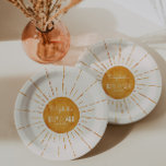 Assiettes En Carton Baby shower solaire<br><div class="desc">Plaques en papier baby shower jaune blanc. Personnalisable !</div>