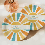 Assiettes En Carton Baby shower Soleil Venez Ici Le Son Jaune Rayons