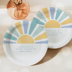 Assiettes En Carton Baby shower Soleil Venez Ici Le Son Jaune Rayons