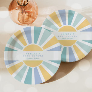 Assiettes En Carton Baby shower Soleil Venez Ici Le Son Jaune Rayons