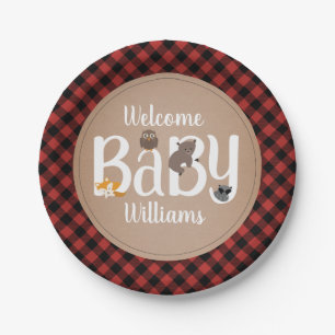 Assiettes En Carton Baby shower somnolent de plaid de région boisée