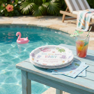 Assiettes En Carton Baby Shower Sous l'Océan à l'aquarelle Mignon