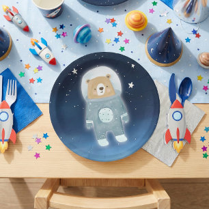 Assiettes En Carton Baby shower spatial habité par un astronaute bleu
