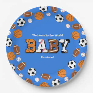 Assiettes En Carton Baby shower sportif Co-ed Theme Boy Blue