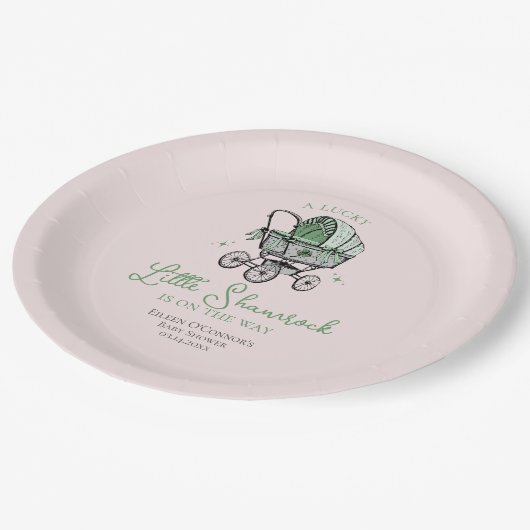 Assiettes En Carton Baby shower St patrick rose Lucky Little Shamrock (Angle)
