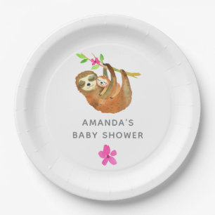 Assiettes En Carton Baby Shower sur le thème du paresseux à l'aquarell