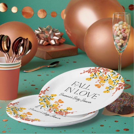 Assiettes En Carton Baby shower Tombe En Amour Automne Floral (Multi)