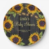 Assiettes En Carton Baby shower tournesol grange rustique bois (Devant)
