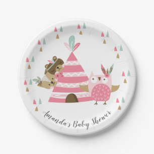 Assiettes En Carton Baby shower tribal 7" d'animaux de région boisée