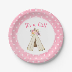 Assiettes En Carton Baby shower tribal floral de fille de Teepee de